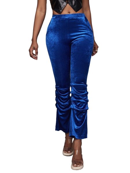 

sxy solid velvet stacked pants r0a8#, Black;white