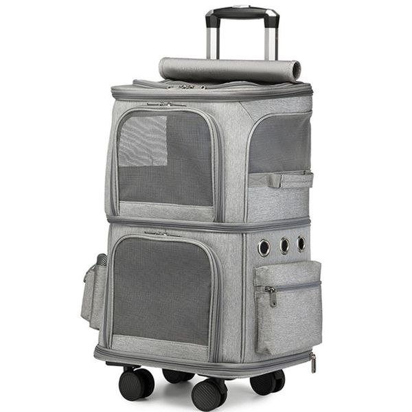 

pets trolley case cat dog travel bag suitcase luggage collapsible detachable universal 4 wheel 2 layer storage box breathable handbag pet st