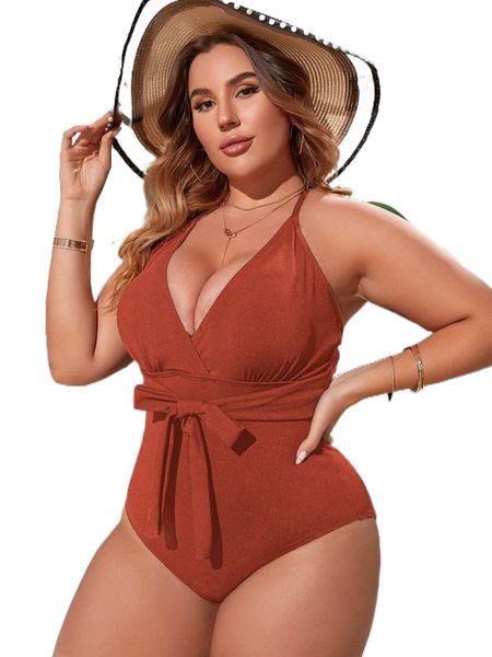 

plus tie front one piece swimsuit e7ir#, White;black