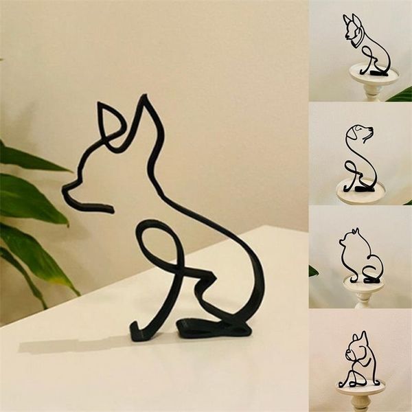 Scultura d'arte per cani Semplice astratto in metallo per la casa, la festa, l'ufficio, la decorazione del desktop, simpatici regali per gatti domestici 220628