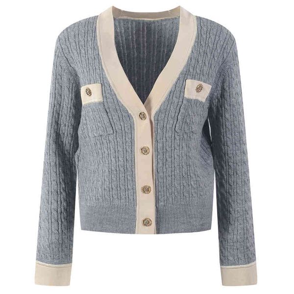 

women's knits tees autumn and winter v-neck gold button sweater cardigan fried dough twist single breasted women's jacket rv0f, White