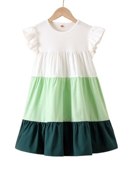 

girls colorblock flutter sleeve layered hem smock dress u7kq#, Black;white