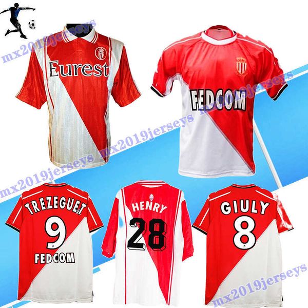 

1996 1997 1999 2000 monaco retro soccer jersey trezeguet henry grassi riise simone marquez giuly vintage classic football shirt, Black;yellow