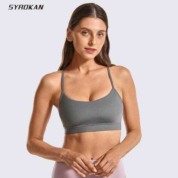 

syrokan clearance sale brushed low impact strappy sports bra for women y racerback yoga bra with removable pads t220725, White;red
