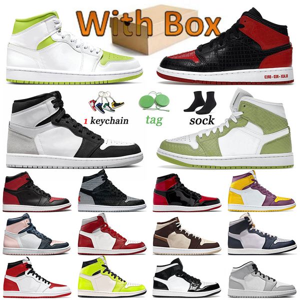 

jumpman 1 basketballs shoes mid white lime 1s sneakers cream dark chocolate patent bred text men women trainers visionaire visionaire george, White;red