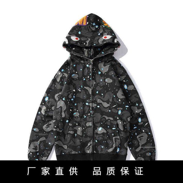 

factory online export new designer brand sweater shark bap coat loose cardigan hooded zipper luminous camouflage men's and women's, Black