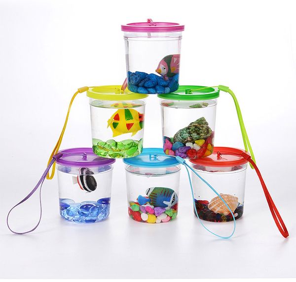 Portátil Betta Cup Fish Bowls Mini Tartaruga Plástico portador de répteis plástico com tampa removível fácil de limpar