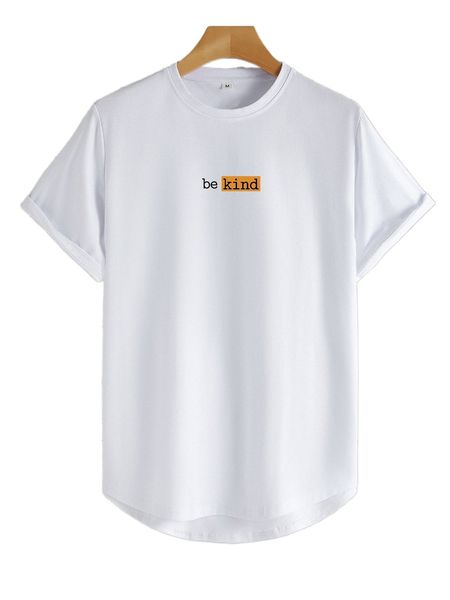 

men slogan graphic curved hem tee k77j#, White;black