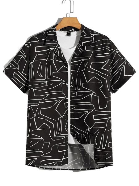 

men geo print button front shirt r20q#, White;black