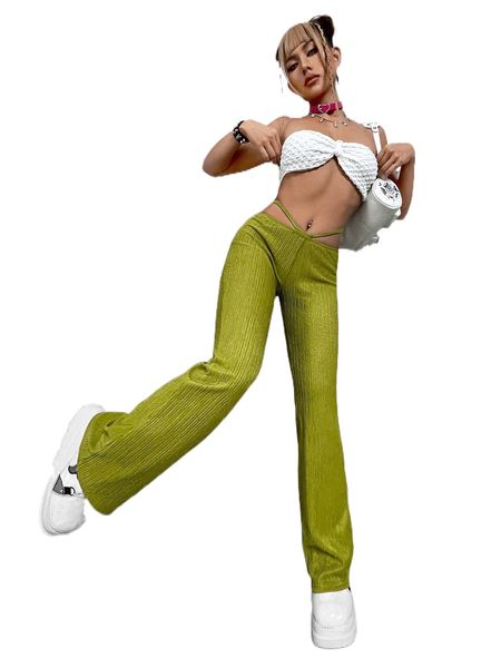 

tie back bootcut leg pants r0xl#, Black;white