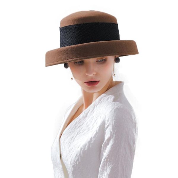 

ladies wool felt hats with flower veil winter wool fedora for women fascinator flat wide brim vintage cloche hat m67245z, Blue;gray