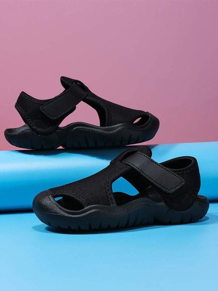 

boys hollow out hook-and-loop fastener sport sandals she01, Black;red