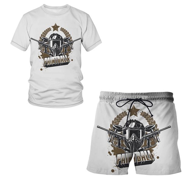 

terror skull print men's sets summer o-neck short sleeve t-shirt shorts men sets fashion tracksuit man breathable hombre 220624, Gray