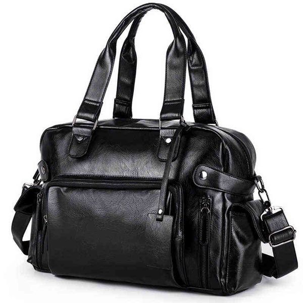 

duffel bags multifunction pu leather travel tote bags male weekend bag mens large capacity hand luggage duffel handbags shoulder bag 220626