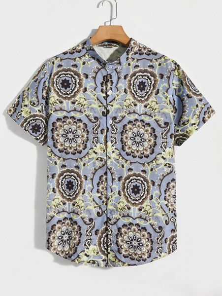 

men all over print button up shirt i1iy#, White;black