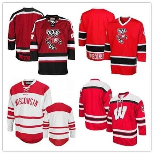 

c26 nik1 custom wisconsin badgers face off hockey jersey 2019 ncaa college hockey jersey white red stitched any number name jersey s-3xl, Black