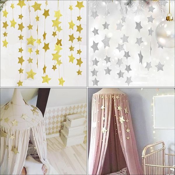 Moskitonetz-Hängedekoration, Gold, Silber, funkelnde Sterne, Babyzimmer-Dekoration, Kinderzimmer, Wanddekoration, Babybett 220531