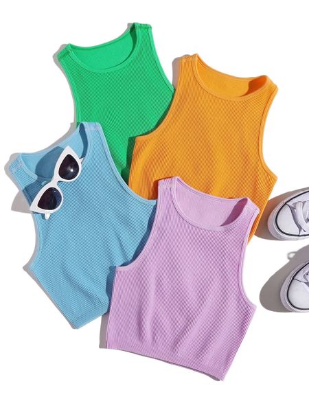 

4pcs rib-knit sports tank t2ks#, Gray