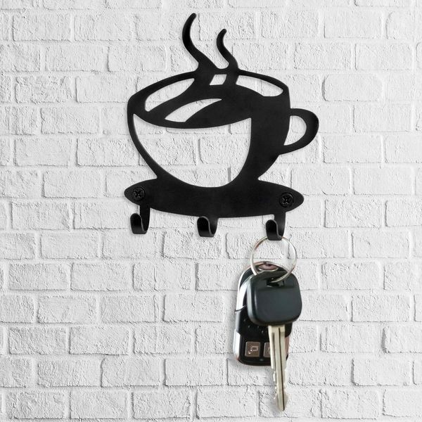 Porta-chaves rack montado na parede - moderno organizador de chaves para hora do café com 3 ganchos