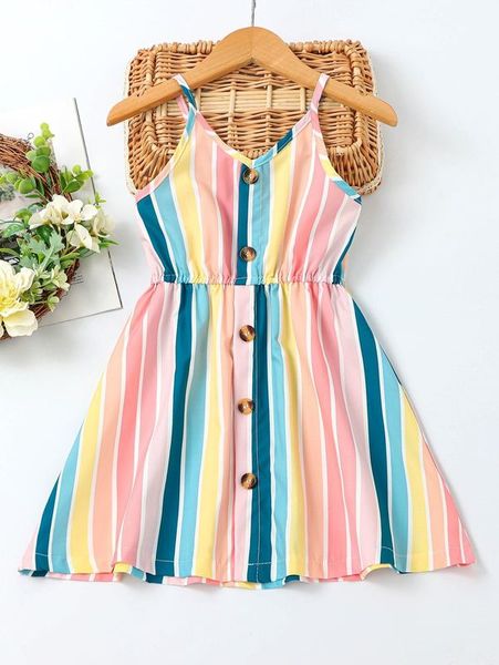 

toddler girl blocked stripe button front cami dress she, Red;yellow