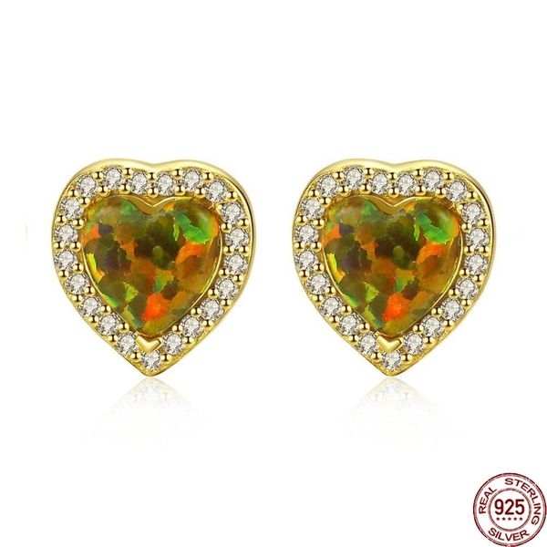 

new elegant heart design opal stud earrings for women sparkling cz wrapped charming earrings silver jewellery carving 925, Golden;silver