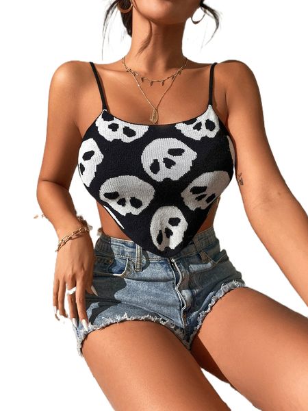

skull pattern backless knit x1qr#, White;black