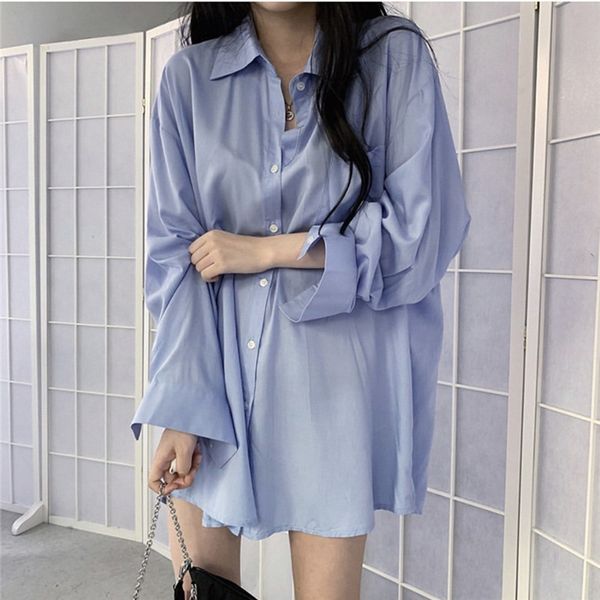 

spring summer blouses shirts vintage oversize pocket korean style office lady fashionable wild 210427, White