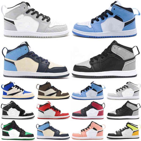 

jumpman 1 mid basketball shoes kids youth students sneaker big child junior toddler 1s medium olive gym red travis sport skateboard, Black