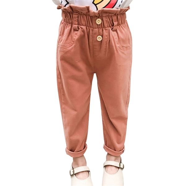 Pantaloni per neonate Pantaloni per bambini solidi Pantaloni per ragazze Pantaloni per bambini a vita alta Primavera Autunno Vestiti per bambina 210412