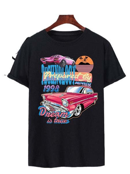 

men car & letter graphic tee b69d#, White;black