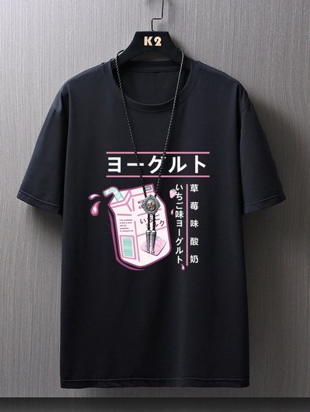 

men japanese letter graphic drop shoulder tee k37h#, White;black