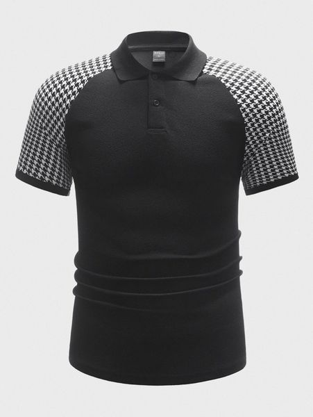 

men colorblock houndstooth raglan sleeve polo shirt k2hp#, White;black