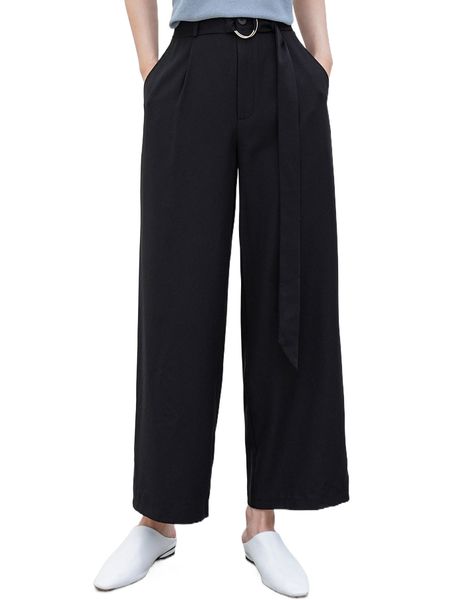 

dazy-less solid belted wide leg pants n80y#, Black;white