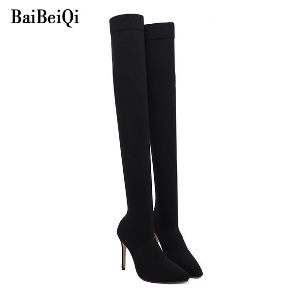 BAIBEIQI Moda Women Boots Inverno sobre o joelho High Sexy Woman Shoes Long Comfort Square Taxa Alta Botas Y200114