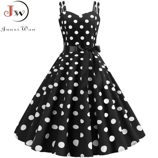 

women summer polka dot print party robe femme black retro vintage swing prom rockabilly midi dresses vestidos 220516, Black;gray