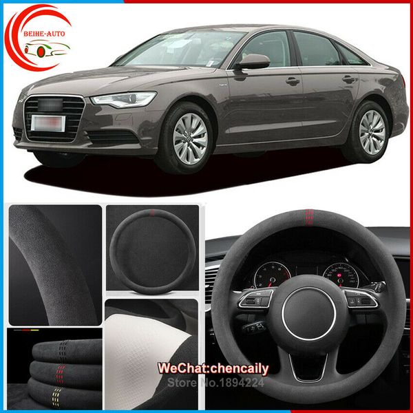 

for audi a6 black alcantara car steering wheel cover all seasons anti-skid case