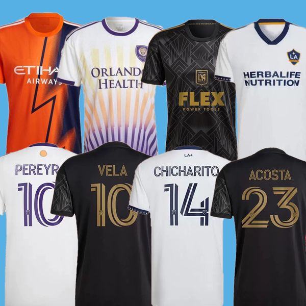 

2022 2023 los angeles la galaxy orlando new york city soccer jersey fans version d.costa chicharito alvarez joveljic home 22 23 mls football, Black;yellow