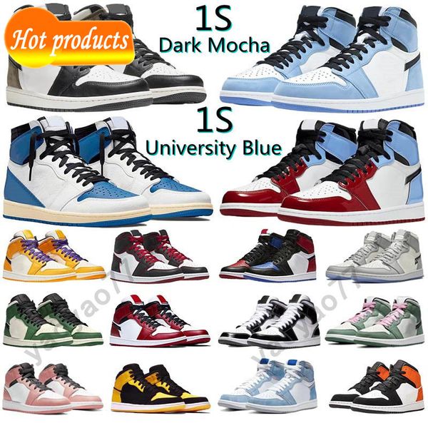 

2022 university blue 1 og basketball shoes jumpman 1s high dark mocha unc light smoke grey hyper chicago patent bred royal toe men women, Black