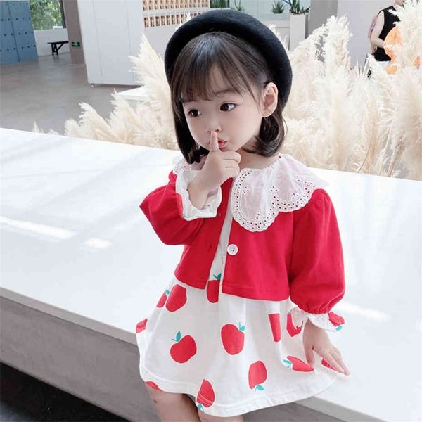 

children clothes floral dress jacket costume for girls patchwork clothes girl casual style costumes for children 210412, White