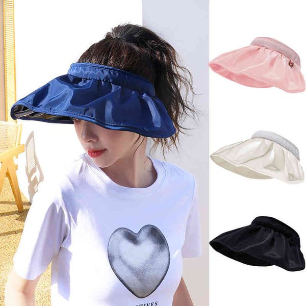 

hats spring and summer empty shell sun visor screen hair hoop outdoor running big eaves show face small, Blue;gray