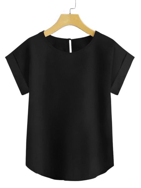 

plus solid batwing sleeve blouse v8xx#, Black