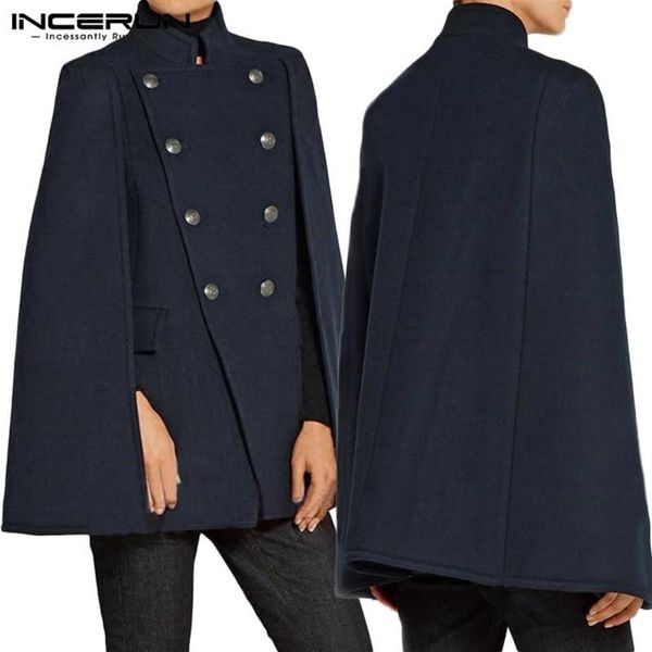 

hombre pockets poncho winter man leisure windbreakers incerun mens stand collar solid color coats double breasted cloak cape 5xl213k, Tan;black