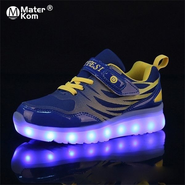 

size 25-37 kids led sneaker boys shoes usb charging children shoes with light up luminous girls glowing sneakers school shoes lj201202, Black;red