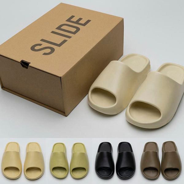 

with box slides foam runner slippers sandals sneakers shoes graffiti bone white resin desert sand rubber summer flat men women designer h2sj, Black