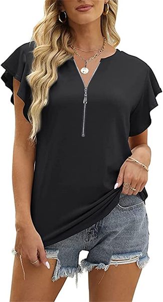 

women's t-shirt summer shirt casual loose round collar side slit waist short sleeve t-shirt top, White