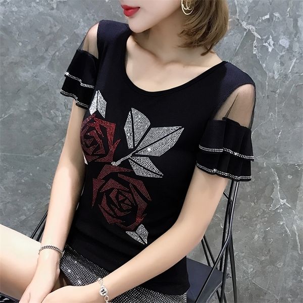 

short sleeve tshirt women casual flowers female tee summer women tshirts t200614, White