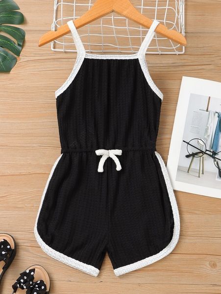 

toddler girls bow front contrast binding cami romper she, Blue