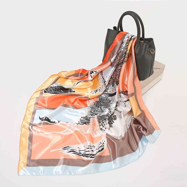 

autumn imitation z silk small fresh flower color matching 90 square scarf printed stewardess silk scarf women's scarf, Blue;gray