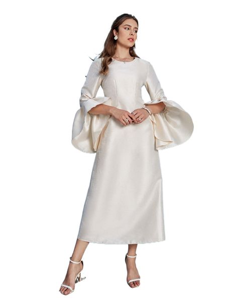 

solid trumpet sleeve dress without belt h3gn#, Black;gray