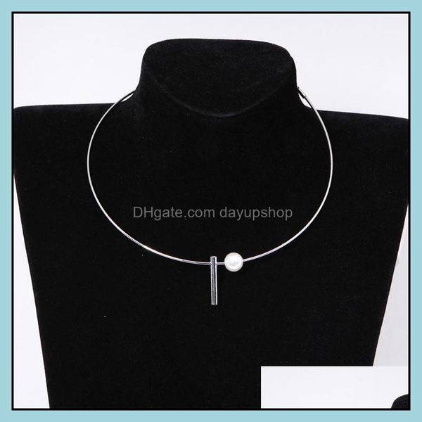 

chokers necklaces pendants jewelry girls selling fashion simple style pearl strip metal neck ring necklace for wome dh9ni, Golden;silver